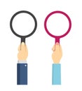 Hand holding magnifying glass vector illustration set Royalty Free Stock Photo