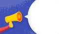 Hand holding megaphone with blank speech bubble. Loudspeaker advertisement concept. Banner for business, promotion and advertising Royalty Free Stock Photo