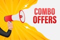 Hand Holding Megaphone with combo offers. Megaphone banner. Web design. Vector stock illustration.