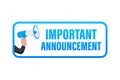 Hand Holding Megaphone with important announcement. Megaphone banner. Web design. Vector stock illustration Royalty Free Stock Photo