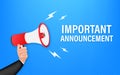 Hand Holding Megaphone with important announcement. Megaphone banner. Web design. Vector stock illustration. Royalty Free Stock Photo