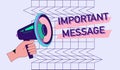 hand holding megaphone with important messages. . Important message, pay attention to the banner. Poster for business, marketing Royalty Free Stock Photo