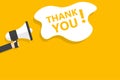 Hand holding megaphone with thank you speech bubble banner vector with copy space for business, marketing, flyers, banners,