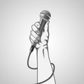 Hand holding a microphone in a fist. vector