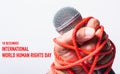 Hand holding microphone and have roped on fist hand with 10 december international HUMAN RIGHTS DAY text Royalty Free Stock Photo