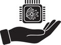 Hand holding a microprocessor with brain circuitry representing artificial intelligence Royalty Free Stock Photo