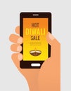 Hand holding mobile phone with Diwali offer sale suggestion. design illustration Royalty Free Stock Photo