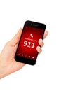 Hand holding mobile phone with emergency number 911 Royalty Free Stock Photo