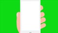 Hand holding mobile phone with hand press on screen motion video on green background.Flat hand with phone animation.
