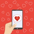 Hand Holding Mobile Phone with heart icon