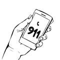 Hand holding mobile phone with number 911 Royalty Free Stock Photo