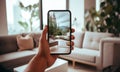 A hand holding a mobile phone which displays the camera app Royalty Free Stock Photo