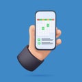 Hand holding mobile smart phone with calendar plan. Vector modern flat creative info graphics design on application.
