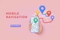 Hand holding mobile smart phone with mobile Location map app. GPS and Navigation Symbol. Element for Map, Social Media, Mobile Royalty Free Stock Photo