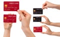 Hand holding mockup credit card, gesture collection isolated on white background. modern design with clipping path