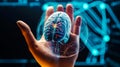 Hand holding model of human brain. Generative AI Royalty Free Stock Photo