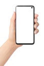 Hand holding modern Smart Phone, isolated on white background Royalty Free Stock Photo