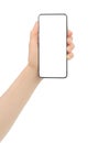 Hand holding modern Smart Phone, isolated on white background Royalty Free Stock Photo