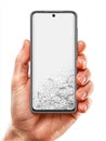 Hand Holding Modern Smartphone with Blank Screen and Abstract Water Bubbles Royalty Free Stock Photo