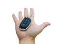 Hand holding modern technology car key isolated Royalty Free Stock Photo