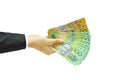 Hand holding money - Australian dollars Royalty Free Stock Photo