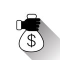 Hand Holding Money Bag With Dollar Sign Silhouette Black Icon Royalty Free Stock Photo