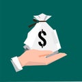 Hand holding a money bag. Vector illustration Royalty Free Stock Photo
