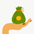 Hand Holding Money Bag Vector Icon Illustration. Royalty Free Stock Photo