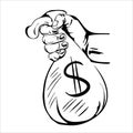 Hand holding money bag vector illustration Royalty Free Stock Photo