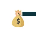 Hand holding money bag vector illustration on white background Royalty Free Stock Photo