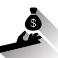 Hand Holding Money Sack With Dollar Sign Silhouette Black Icon Royalty Free Stock Photo