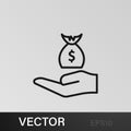 Hand holding money sack outline icons. Can be used for web, logo, mobile app, UI, UX Royalty Free Stock Photo