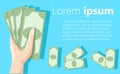 Hand holding money Saving dollar Flat design style illustration.