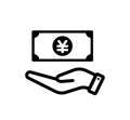 Hand holding money vector icon illustration JPY, Japanese Yen