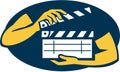 Hand Holding Movie Clapboard Oval Retro