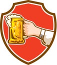 Hand Holding Mug Beer Crest Retro