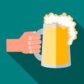 Hand holding mug of beer icon, flat style Royalty Free Stock Photo