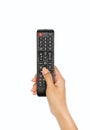 Hand holding Multimedia remote control on white background Royalty Free Stock Photo