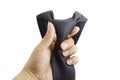 Hand holding necktie