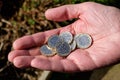 Hand holding new pound coins Royalty Free Stock Photo