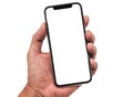 Hand holding, New version of black slim smartphone similar to iphone x Royalty Free Stock Photo