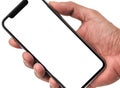 Hand holding, New version of black slim smartphone similar to iphone x