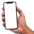 Hand holding, New version of black slim smartphone similar to iphone x Royalty Free Stock Photo