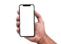 Hand holding, New version of black slim smartphone similar to iphone x Royalty Free Stock Photo