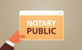 hand holding notary public web banner signing and legalization documents concept