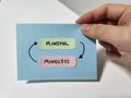 Hand holding a note showing the words Mindless and Mindful Royalty Free Stock Photo