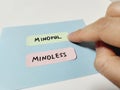 Hand pointing at a note showing the words Mindless and Mindful Royalty Free Stock Photo