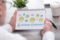 Phone support concept on a notepad Royalty Free Stock Photo