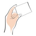 Hand holding object template by edges, palm position and blank paper card