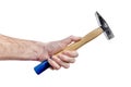 Hand holding old hammer handle equipment for construction